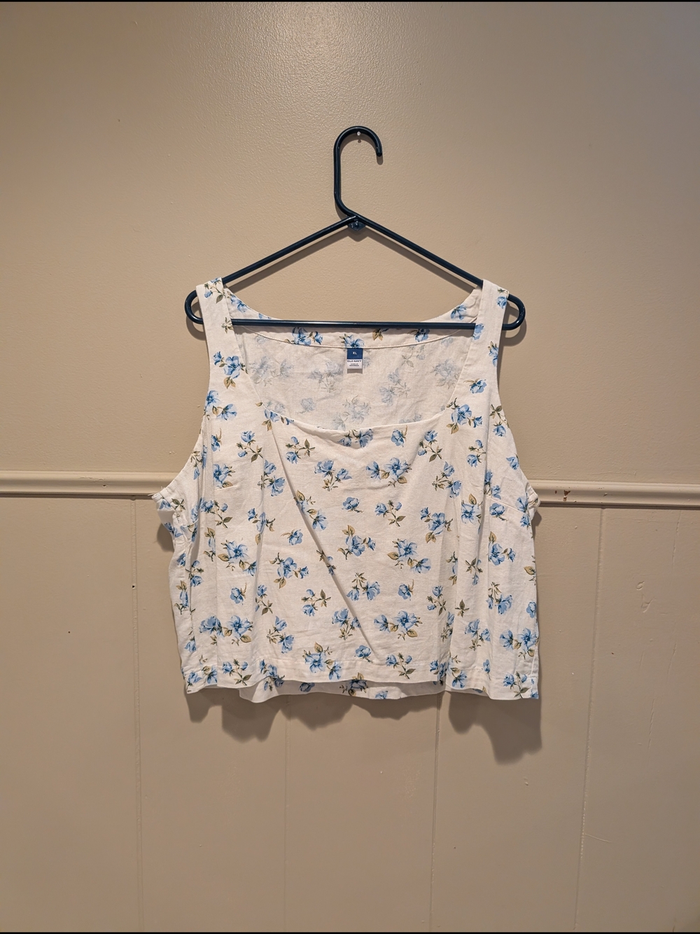 Old Navy White Floral Tank Top with Blue Flowers